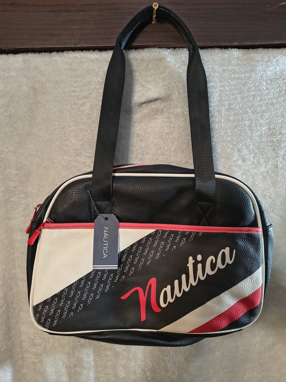 Nautica Black, White & Red Shoulder Bag with Dual Straps
